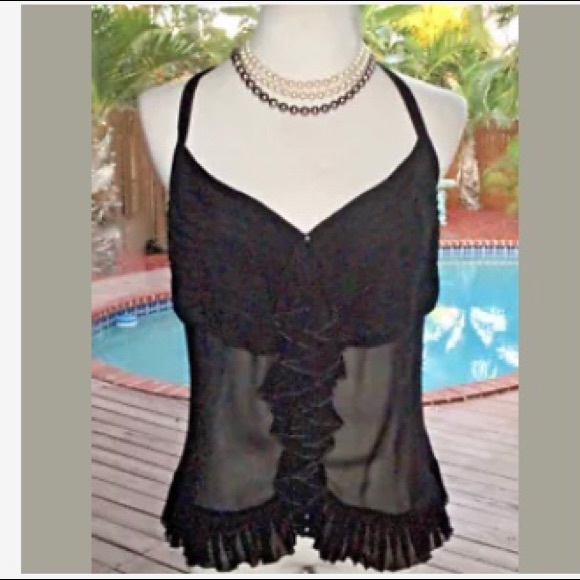 CHANEL Tops - Chanel Black Silk Ruffled Halter